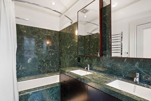 Bathroom, Interior, Marble Walls, Recessed Lighting