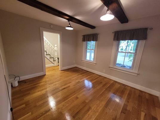 Empty room, Interior, Pendant Lights, Wooden Beams, Wood Texture Flooring