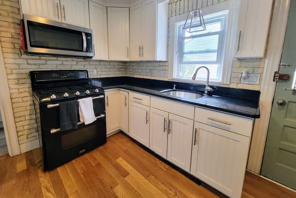 Interior, Kitchen, Stainless Steel Appliances, Stone Walls, Wood Texture Flooring