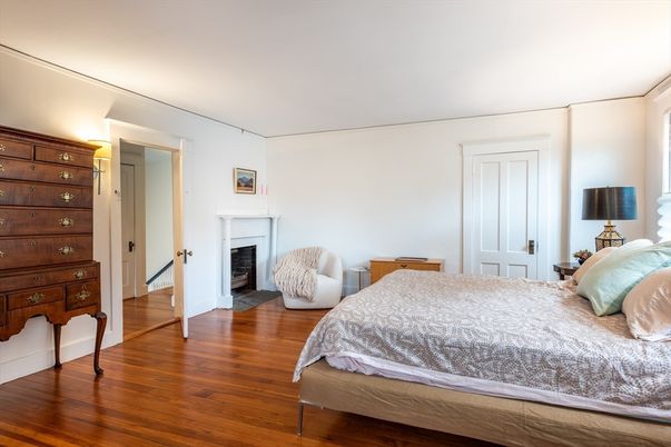 Bedroom, Fireplace, Interior, Wood Texture Flooring