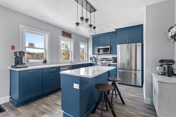 Interior, Kitchen, Pendant Lights, Stainless Steel Appliances, Wood Texture Flooring