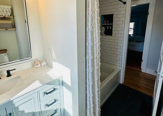 Bathroom, Dual Sink Vanities, Interior, Wood Texture Flooring