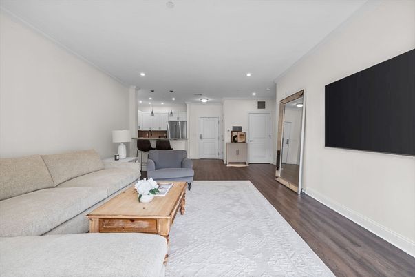 Interior, Living room, Recessed Lighting, Wood Texture Flooring