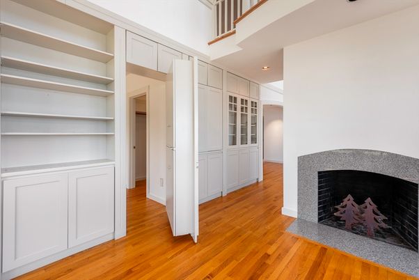 Fireplace, Interior, Recessed Lighting, Wood Texture Flooring