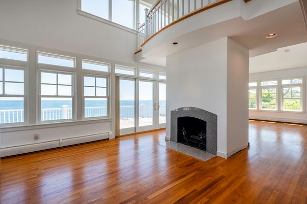 Fireplace, Interior, Recessed Lighting, Water, Wood Texture Flooring