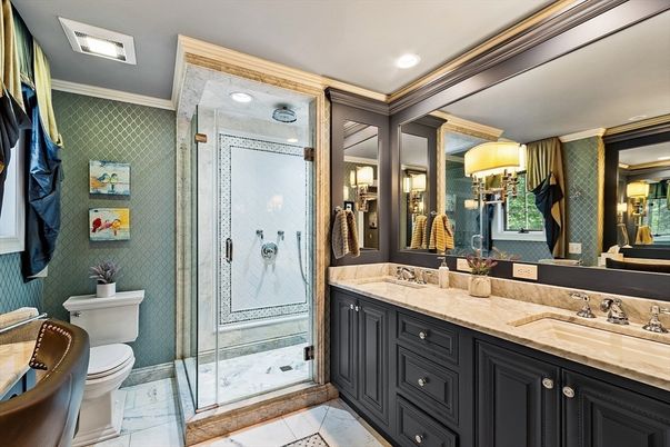 Bathroom, Dual Sink Vanities, Glass Shower, Interior, Recessed Lighting