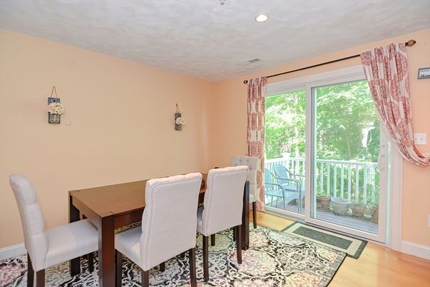 Dining room, Interior, Recessed Lighting, Wood Texture Flooring