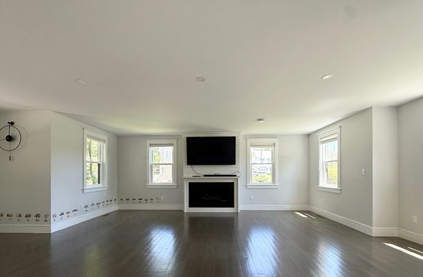 Empty room, Fireplace, Interior, Recessed Lighting, Wood Texture Flooring