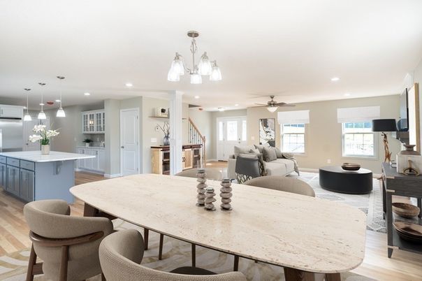 Dining room, Interior, Kitchen, Living room, Pendant Lights, Recessed Lighting, Wood Texture Flooring