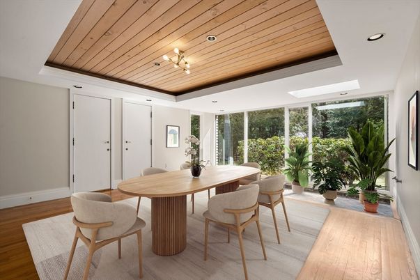 Dining room, Interior, Recessed Lighting, Wooden Ceilings, Wood Texture Flooring