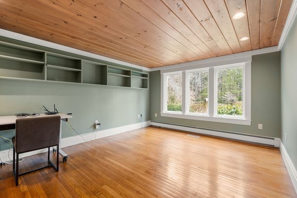 Home Office, Interior, Recessed Lighting, Wooden Ceilings, Wood Texture Flooring