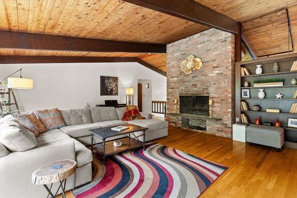 Fireplace, Interior, Living room, Stone Walls, Wooden Beams, Wooden Ceilings, Wood Texture Flooring