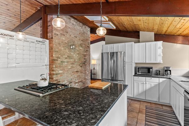 Interior, Kitchen, Pendant Lights, Stone Walls, Wooden Beams, Wooden Ceilings
