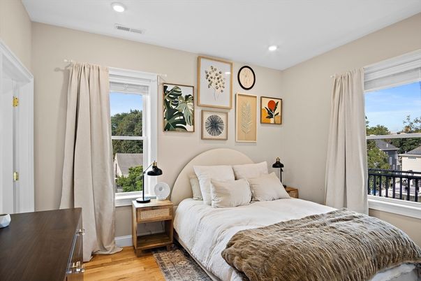 Bedroom, Interior, Recessed Lighting, Wood Texture Flooring