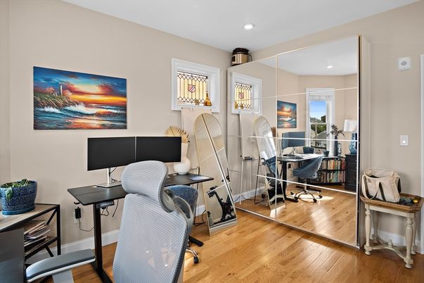 Home Office, Interior, Recessed Lighting, Wood Texture Flooring