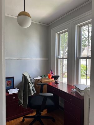 Home Office, Interior, Pendant Lights, Wood Texture Flooring
