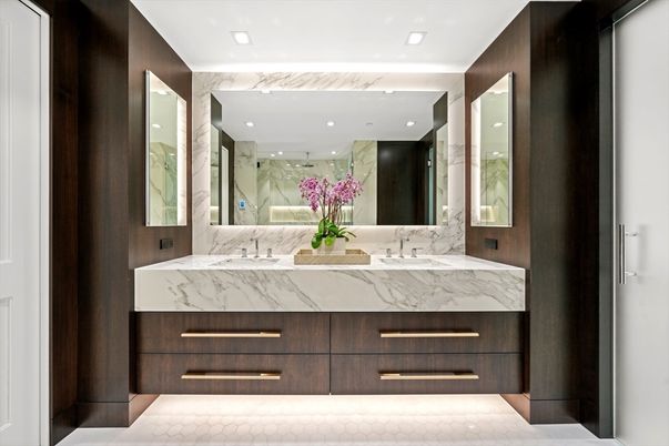 Bathroom, Interior, Marble, Marble Walls, Recessed Lighting