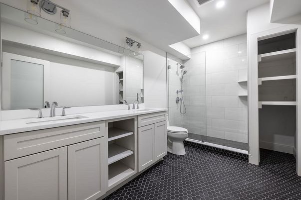 Bathroom, Dual Sink Vanities, Glass Shower, Interior, Recessed Lighting