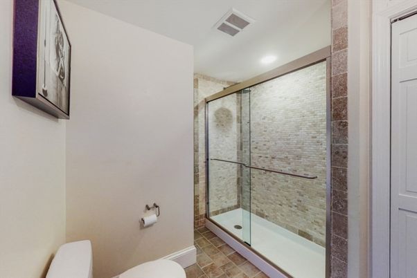 Bathroom, Glass Shower, Interior, Recessed Lighting