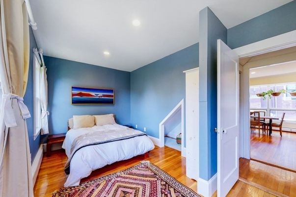 Bedroom, Dining room, Interior, Recessed Lighting, Wood Texture Flooring