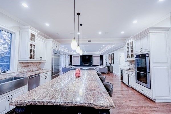 Interior, Kitchen, Living room, Pendant Lights, Recessed Lighting, Stainless Steel Appliances, Wood Texture Flooring