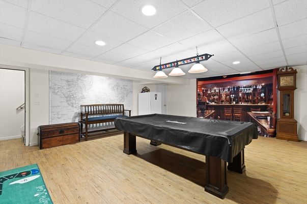 Billiard Table, Game Room, Interior, Recessed Lighting, Wood Texture Flooring