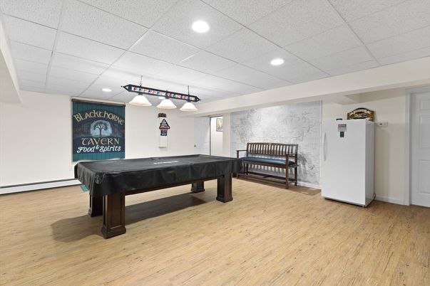 Billiard Table, Game Room, Interior, Recessed Lighting, Wood Texture Flooring