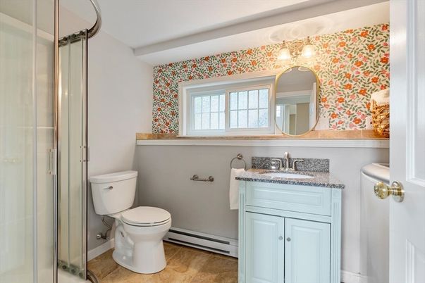 Bathroom, Glass Shower, Interior, Wood Texture Flooring