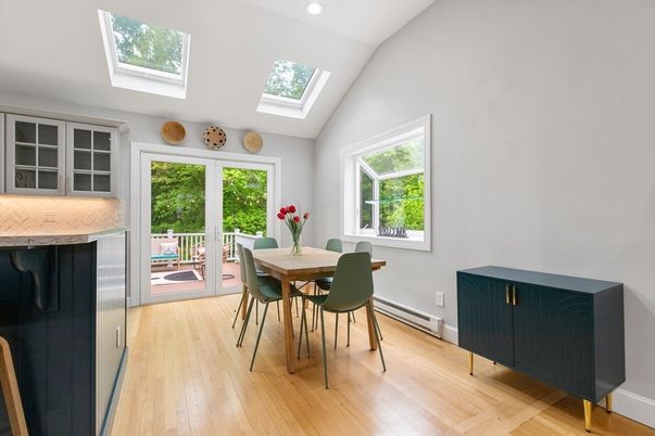Dining room, Interior, Recessed Lighting, Wood Texture Flooring