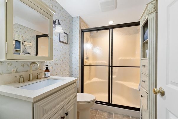 Bathroom, Glass Shower, Interior, Recessed Lighting