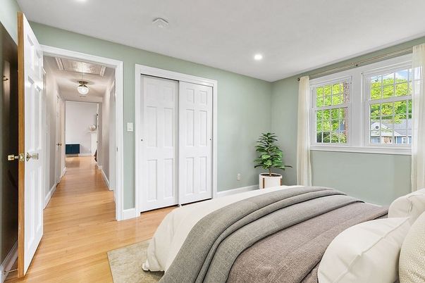 Bedroom, Interior, Recessed Lighting, Wood Texture Flooring