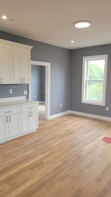 Empty room, Interior, Kitchen, Recessed Lighting, Wood Texture Flooring