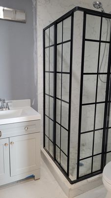 Bathroom, Glass Shower, Interior, Marble Walls