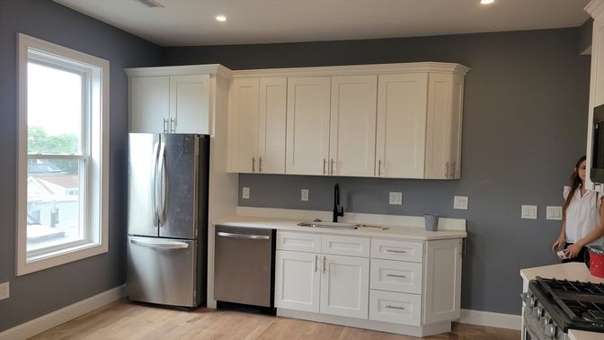 Interior, Kitchen, Recessed Lighting, Wood Texture Flooring