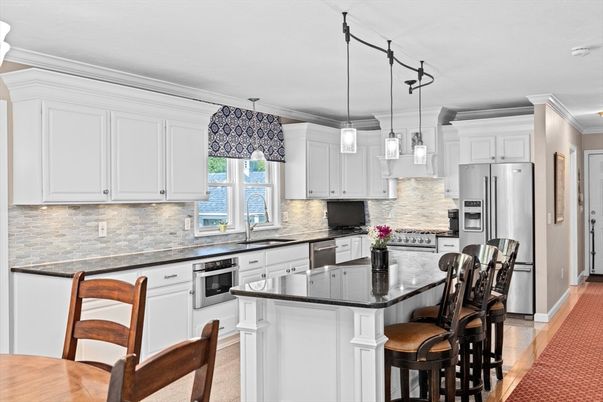 Interior, Kitchen, Pendant Lights, Stainless Steel Appliances, Wood Texture Flooring
