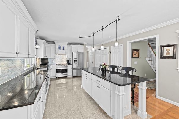 Interior, Kitchen, Pendant Lights, Stainless Steel Appliances, Wood Texture Flooring