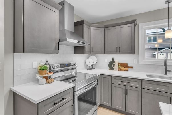 Interior, Kitchen, Pendant Lights, Stainless Steel Appliances, Wood Texture Flooring