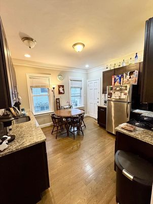 Dining room, Interior, Kitchen, Recessed Lighting, Wood Texture Flooring