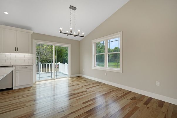 Chandelier, Empty room, Interior, Recessed Lighting, Wood Texture Flooring
