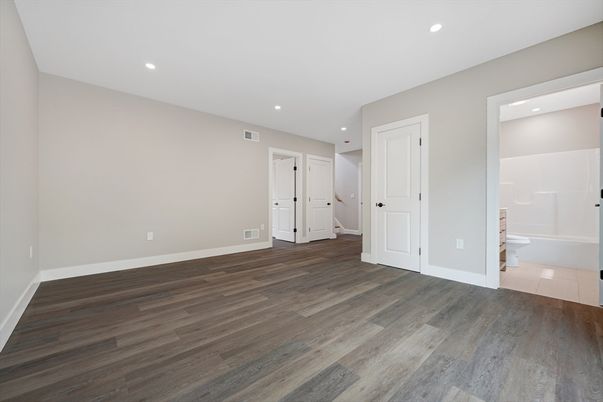 Bathroom, Empty room, Interior, Recessed Lighting, Wood Texture Flooring