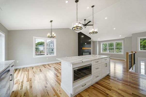 Interior, Kitchen, Pendant Lights, Recessed Lighting, Wood Texture Flooring