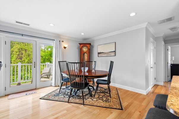 Dining room, Interior, Recessed Lighting, Wood Texture Flooring