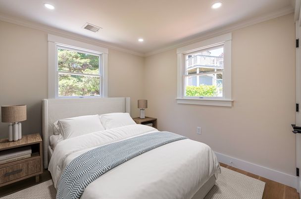 Bedroom, Interior, Recessed Lighting, Wood Texture Flooring