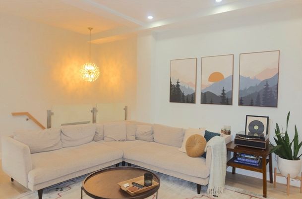 Chandelier, Dining room, Interior, Living room, Pendant Lights, Piano, Recessed Lighting, Wood Texture Flooring