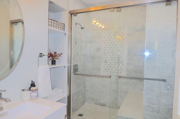 Bathroom, Glass Shower, Interior, Marble Walls