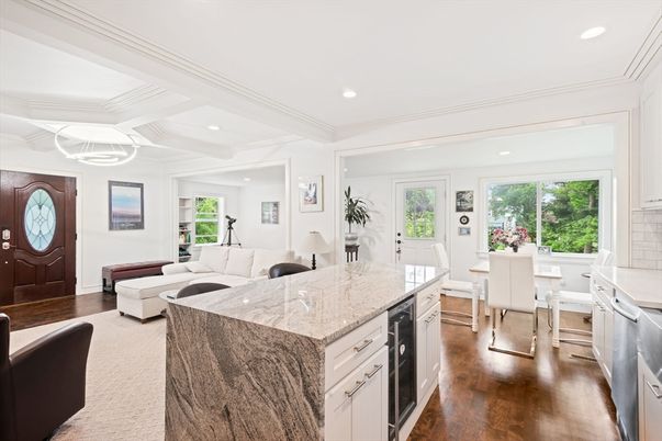 Dining room, Interior, Kitchen, Living room, Recessed Lighting, Wood Texture Flooring