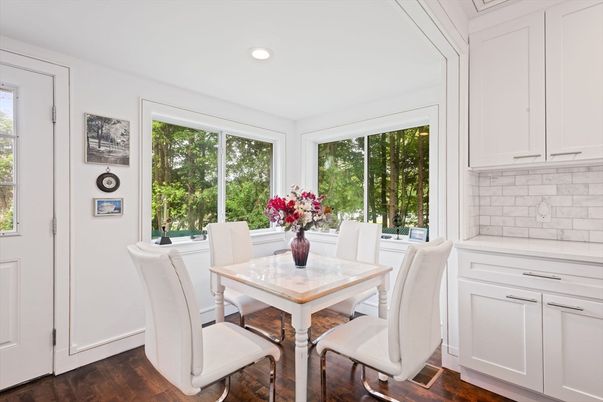 Dining room, Interior, Recessed Lighting, Wood Texture Flooring