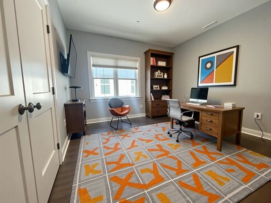 Home Office, Interior, Recessed Lighting, Wood Texture Flooring