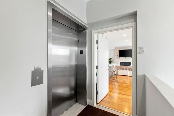 Elevator, Interior, Recessed Lighting, Wood Texture Flooring