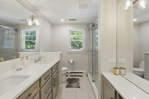Bathroom, Dual Sink Vanities, Glass Shower, Interior, Recessed Lighting